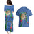 Hawaii Pikake and Maile Lei Couples Matching Puletasi and Hawaiian Shirt Honu Polynesian Pattern Blue Color