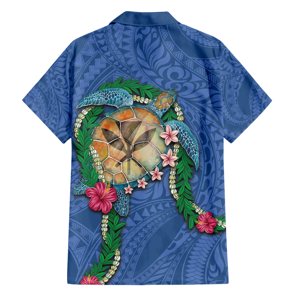 Hawaii Pikake and Maile Lei Family Matching Puletasi and Hawaiian Shirt Honu Polynesian Pattern Blue Color