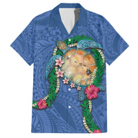 Hawaii Pikake and Maile Lei Family Matching Summer Maxi Dress and Hawaiian Shirt Honu Polynesian Pattern Blue Color LT03 Dad's Shirt - Short Sleeve Blue - Polynesian Pride