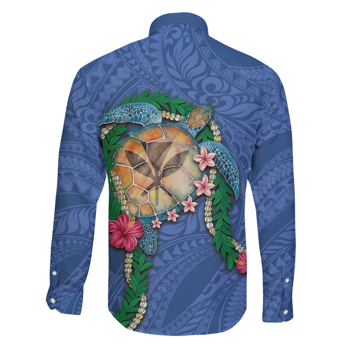 Hawaii Pikake and Maile Lei Family Matching Summer Maxi Dress and Hawaiian Shirt Honu Polynesian Pattern Blue Color LT03 - Polynesian Pride