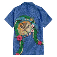 Hawaii Pikake and Maile Lei Family Matching Tank Maxi Dress and Hawaiian Shirt Honu Polynesian Pattern Blue Color