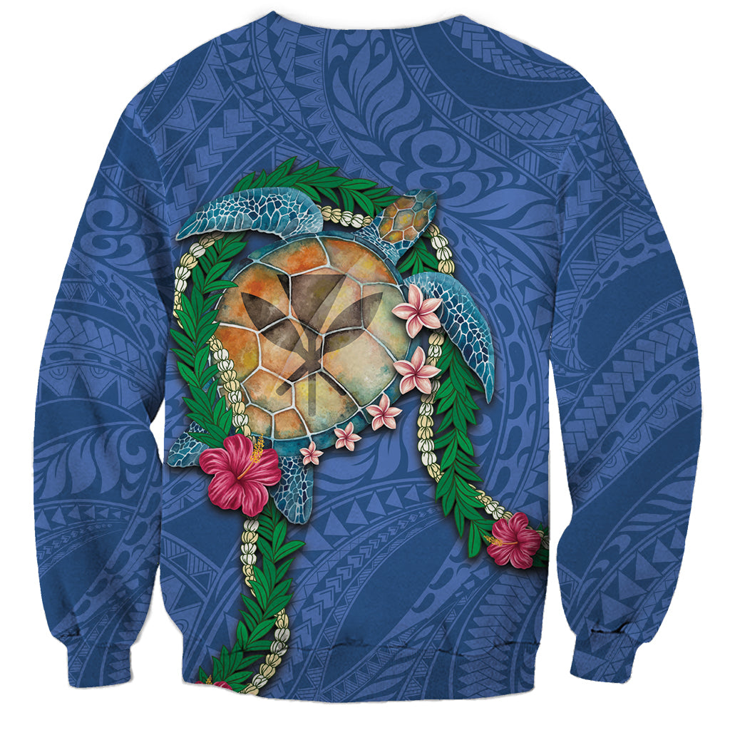 Hawaii Pikake and Maile Lei Sweatshirt Honu Polynesian Pattern Blue Color LT03 - Polynesian Pride