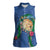 Hawaii Pikake and Maile Lei Women Sleeveless Polo Shirt Honu Polynesian Pattern Blue Color