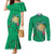 Hawaii Pikake and Maile Lei Couples Matching Mermaid Dress and Long Sleeve Button Shirt Honu Polynesian Pattern Green Color