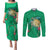 Hawaii Pikake and Maile Lei Couples Matching Puletasi and Long Sleeve Button Shirt Honu Polynesian Pattern Green Color