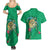 Hawaii Pikake and Maile Lei Couples Matching Summer Maxi Dress and Hawaiian Shirt Honu Polynesian Pattern Green Color