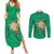 Hawaii Pikake and Maile Lei Couples Matching Summer Maxi Dress and Long Sleeve Button Shirt Honu Polynesian Pattern Green Color
