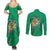 Hawaii Pikake and Maile Lei Couples Matching Summer Maxi Dress and Long Sleeve Button Shirt Honu Polynesian Pattern Green Color
