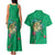 Hawaii Pikake and Maile Lei Couples Matching Tank Maxi Dress and Hawaiian Shirt Honu Polynesian Pattern Green Color