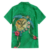 Hawaii Pikake and Maile Lei Family Matching Off Shoulder Short Dress and Hawaiian Shirt Honu Polynesian Pattern Green Color LT03 - Polynesian Pride