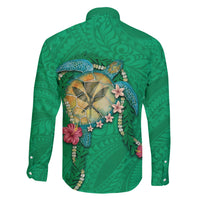 Hawaii Pikake and Maile Lei Family Matching Short Sleeve Bodycon Dress and Hawaiian Shirt Honu Polynesian Pattern Green Color LT03 - Polynesian Pride