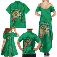 Hawaii Pikake and Maile Lei Family Matching Summer Maxi Dress and Hawaiian Shirt Honu Polynesian Pattern Green Color LT03 - Polynesian Pride