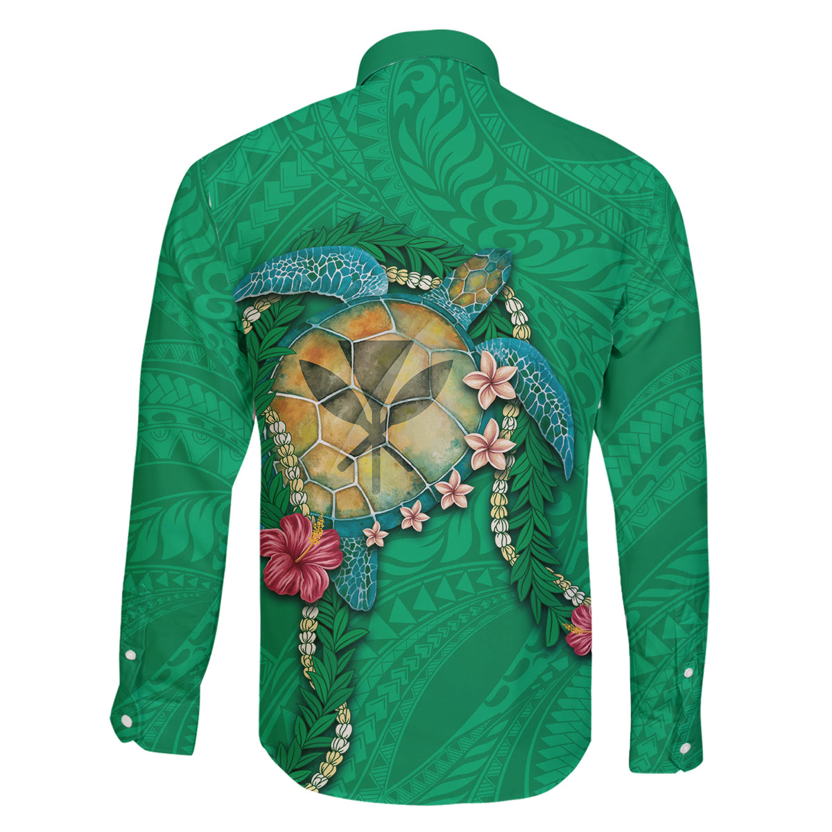 Hawaii Pikake and Maile Lei Family Matching Summer Maxi Dress and Hawaiian Shirt Honu Polynesian Pattern Green Color LT03 - Polynesian Pride