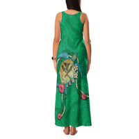 Hawaii Pikake and Maile Lei Family Matching Tank Maxi Dress and Hawaiian Shirt Honu Polynesian Pattern Green Color