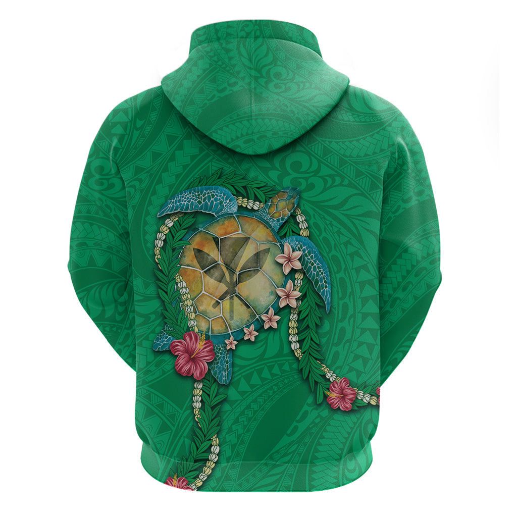 Hawaii Pikake and Maile Lei Hoodie Honu Polynesian Pattern Green Color