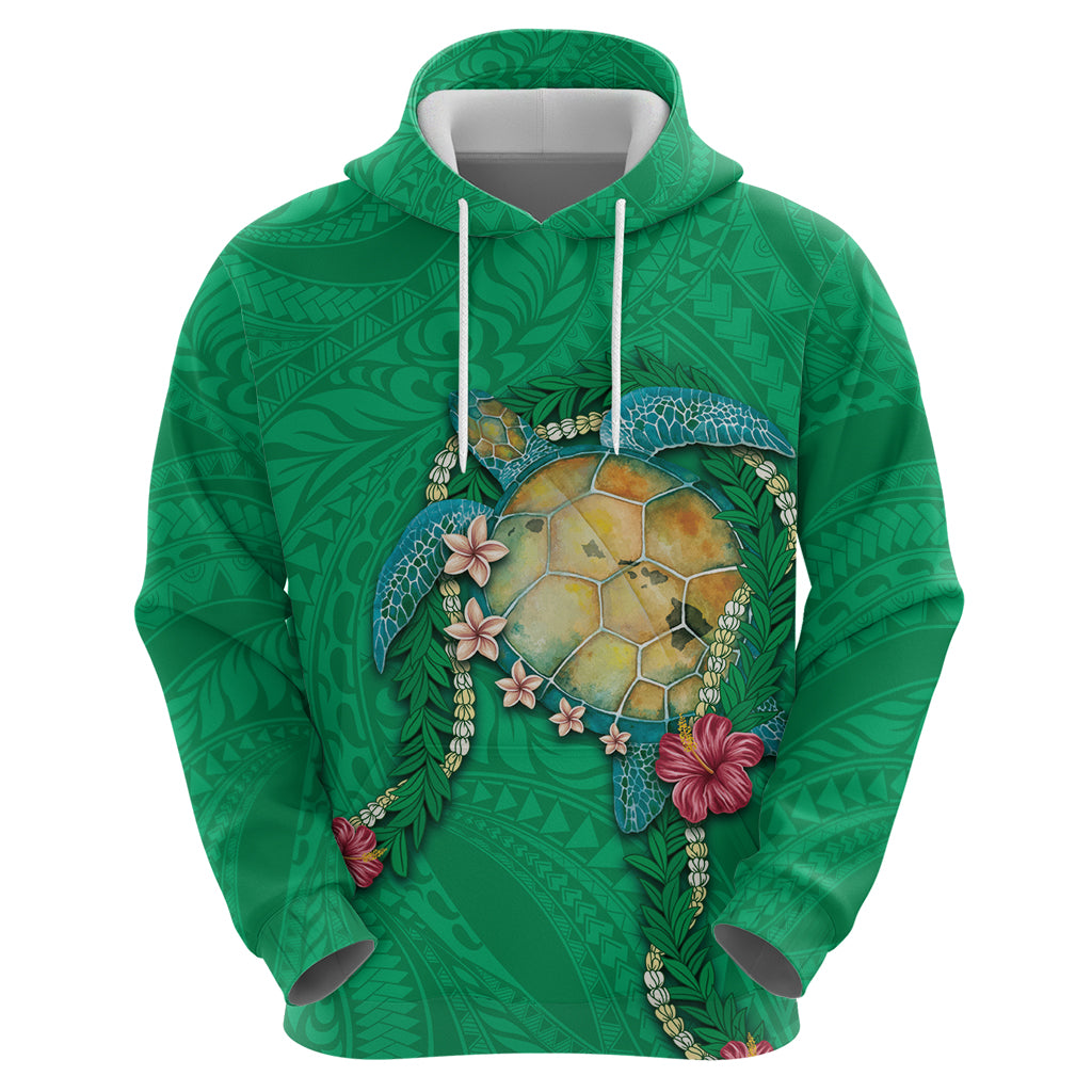 Hawaii Pikake and Maile Lei Hoodie Honu Polynesian Pattern Green Color