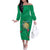 Hawaii Pikake and Maile Lei Off The Shoulder Long Sleeve Dress Honu Polynesian Pattern Green Color