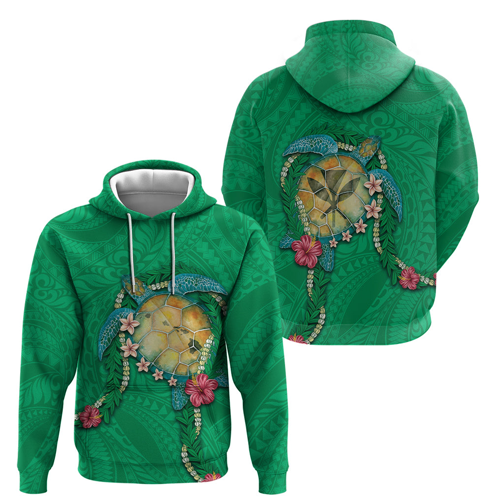 Hawaii Pikake and Maile Lei Zip Hoodie Honu Polynesian Pattern Green Color