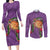 Hawaii Pikake and Maile Lei Couples Matching Long Sleeve Bodycon Dress and Long Sleeve Button Shirt Honu Polynesian Pattern Pink Color
