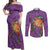 Hawaii Pikake and Maile Lei Couples Matching Off Shoulder Maxi Dress and Long Sleeve Button Shirt Honu Polynesian Pattern Pink Color