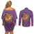 Hawaii Pikake and Maile Lei Couples Matching Off Shoulder Short Dress and Long Sleeve Button Shirt Honu Polynesian Pattern Pink Color