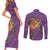 Hawaii Pikake and Maile Lei Couples Matching Short Sleeve Bodycon Dress and Long Sleeve Button Shirt Honu Polynesian Pattern Pink Color