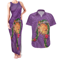 Hawaii Pikake and Maile Lei Couples Matching Tank Maxi Dress and Hawaiian Shirt Honu Polynesian Pattern Pink Color LT03 Pink - Polynesian Pride