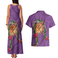 Hawaii Pikake and Maile Lei Couples Matching Tank Maxi Dress and Hawaiian Shirt Honu Polynesian Pattern Pink Color LT03 - Polynesian Pride
