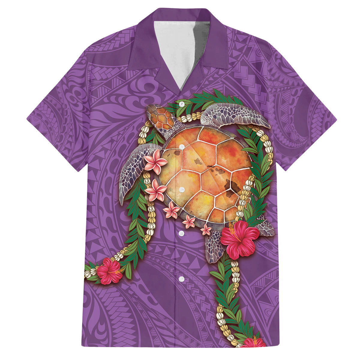 Hawaii Pikake and Maile Lei Family Matching Off The Shoulder Long Sleeve Dress and Hawaiian Shirt Honu Polynesian Pattern Pink Color LT03 Dad's Shirt - Short Sleeve Pink - Polynesian Pride