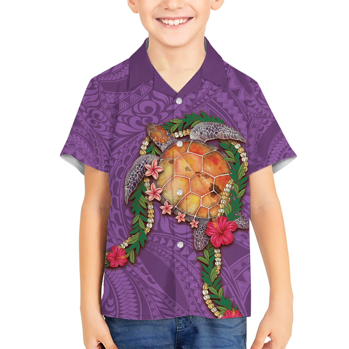 Hawaii Pikake and Maile Lei Family Matching Short Sleeve Bodycon Dress and Hawaiian Shirt Honu Polynesian Pattern Pink Color LT03 Son's Shirt Pink - Polynesian Pride