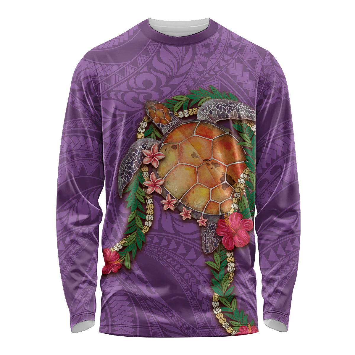 Hawaii Pikake and Maile Lei Long Sleeve Shirt Honu Polynesian Pattern Pink Color LT03 Unisex Pink - Polynesian Pride