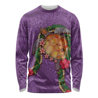 Hawaii Pikake and Maile Lei Long Sleeve Shirt Honu Polynesian Pattern Pink Color LT03 Unisex Pink - Polynesian Pride