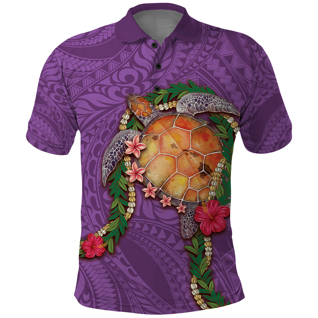Hawaii Pikake and Maile Lei Polo Shirt Honu Polynesian Pattern Pink Color