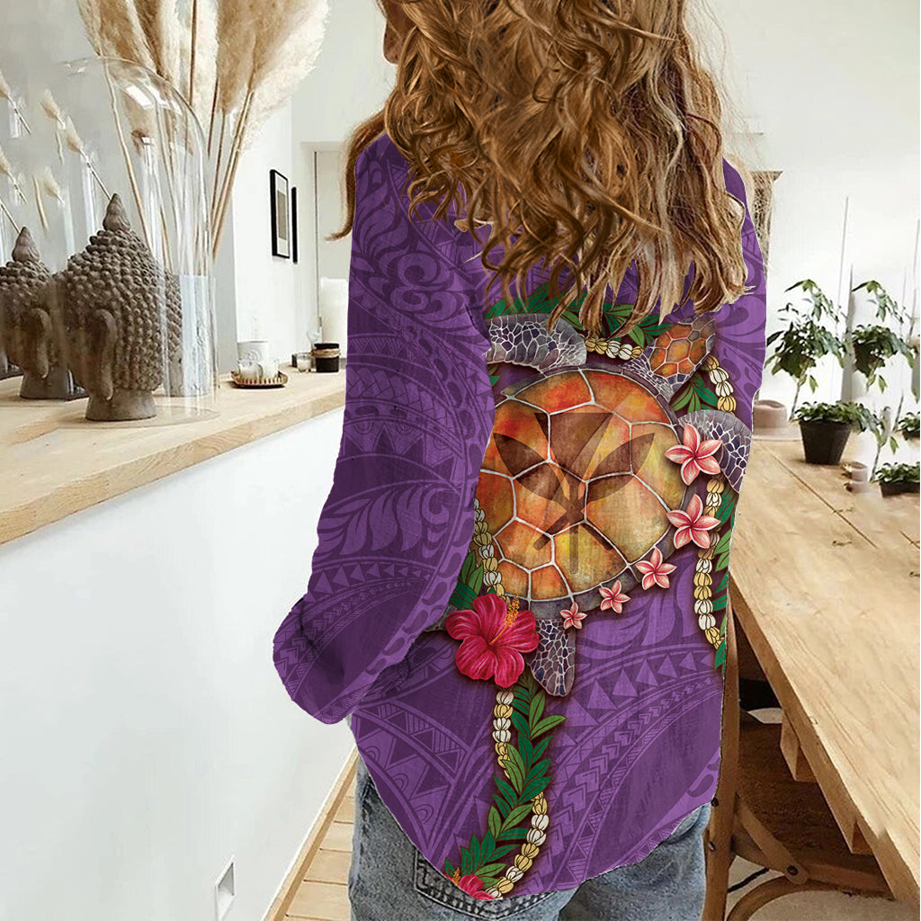 Hawaii Pikake and Maile Lei Women Casual Shirt Honu Polynesian Pattern Pink Color