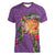 Hawaii Pikake and Maile Lei Women V-Neck T-Shirt Honu Polynesian Pattern Pink Color