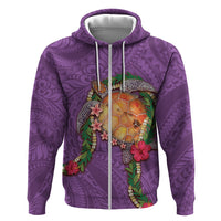 Hawaii Pikake and Maile Lei Zip Hoodie Honu Polynesian Pattern Pink Color