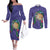 Hawaii Pikake and Maile Lei Couples Matching Off The Shoulder Long Sleeve Dress and Long Sleeve Button Shirt Honu Polynesian Pattern Purple Color