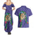 Hawaii Pikake and Maile Lei Couples Matching Summer Maxi Dress and Hawaiian Shirt Honu Polynesian Pattern Purple Color