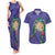Hawaii Pikake and Maile Lei Couples Matching Tank Maxi Dress and Hawaiian Shirt Honu Polynesian Pattern Purple Color