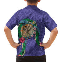Hawaii Pikake and Maile Lei Family Matching Off The Shoulder Long Sleeve Dress and Hawaiian Shirt Honu Polynesian Pattern Purple Color LT03 - Polynesian Pride