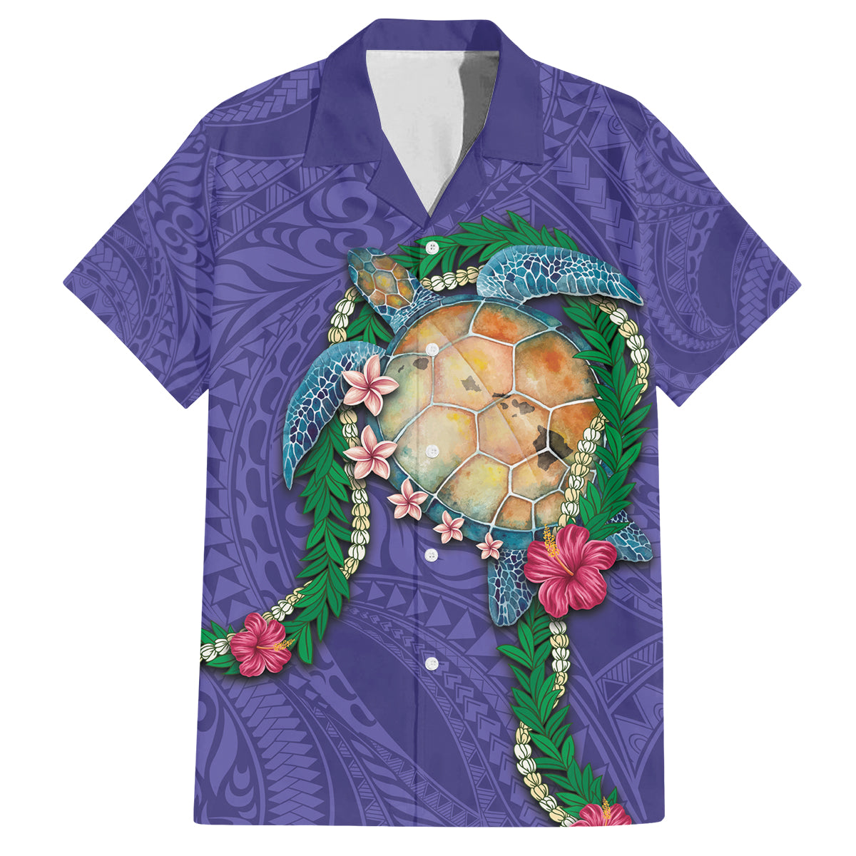 Hawaii Pikake and Maile Lei Family Matching Off The Shoulder Long Sleeve Dress and Hawaiian Shirt Honu Polynesian Pattern Purple Color LT03 Dad's Shirt - Short Sleeve Purple - Polynesian Pride