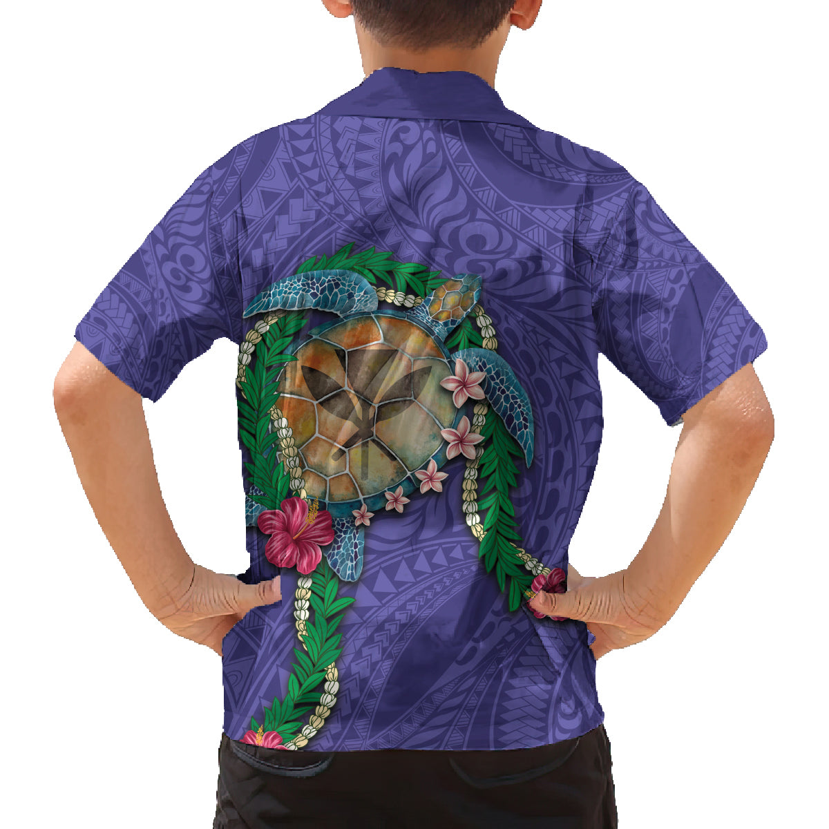 Hawaii Pikake and Maile Lei Family Matching Off Shoulder Short Dress and Hawaiian Shirt Honu Polynesian Pattern Purple Color LT03 - Polynesian Pride