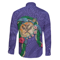 Hawaii Pikake and Maile Lei Family Matching Off Shoulder Short Dress and Hawaiian Shirt Honu Polynesian Pattern Purple Color LT03 - Polynesian Pride