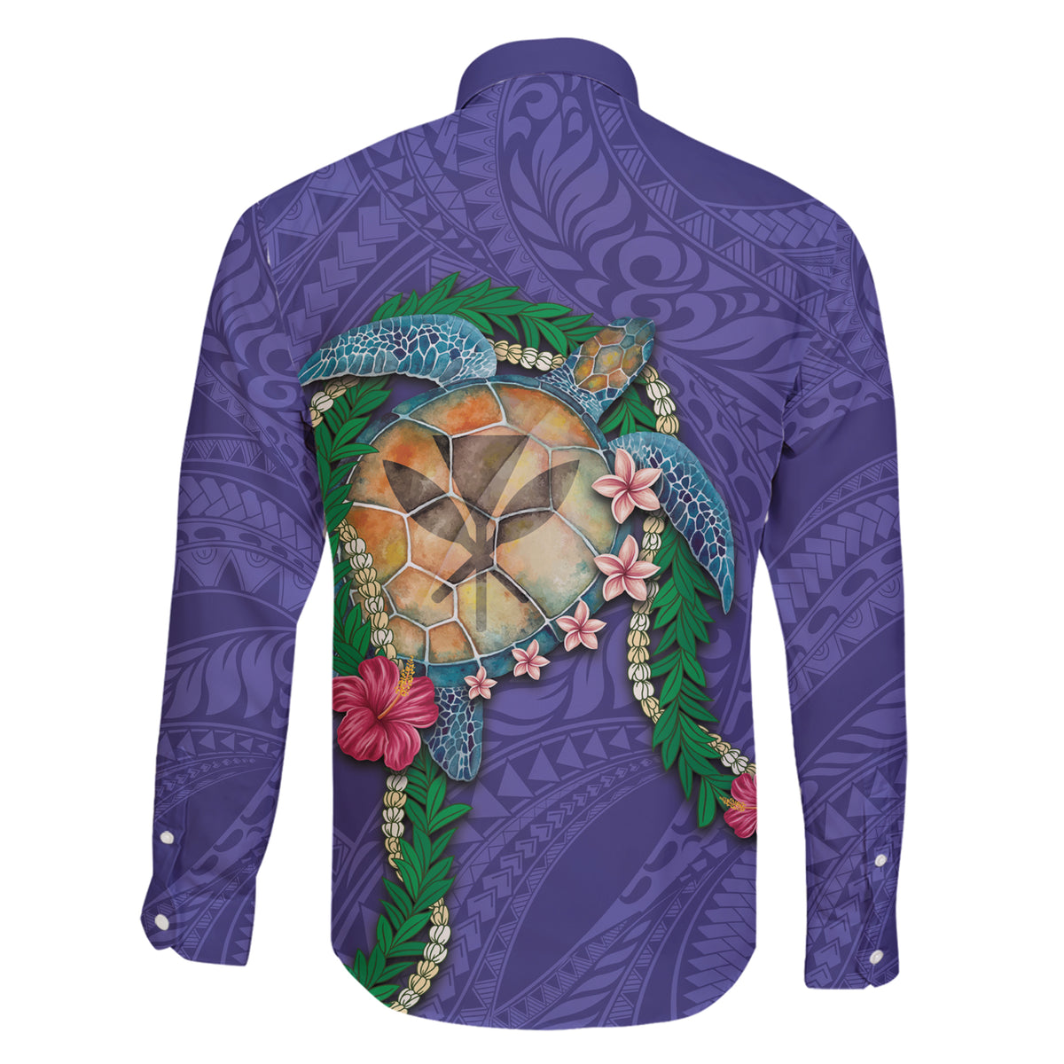 Hawaii Pikake and Maile Lei Family Matching Short Sleeve Bodycon Dress and Hawaiian Shirt Honu Polynesian Pattern Purple Color LT03 - Polynesian Pride