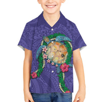 Hawaii Pikake and Maile Lei Kid Hawaiian Shirt Honu Polynesian Pattern Purple Color LT03 Kid Purple - Polynesian Pride