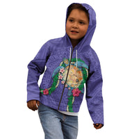Hawaii Pikake and Maile Lei Kid Hoodie Honu Polynesian Pattern Purple Color