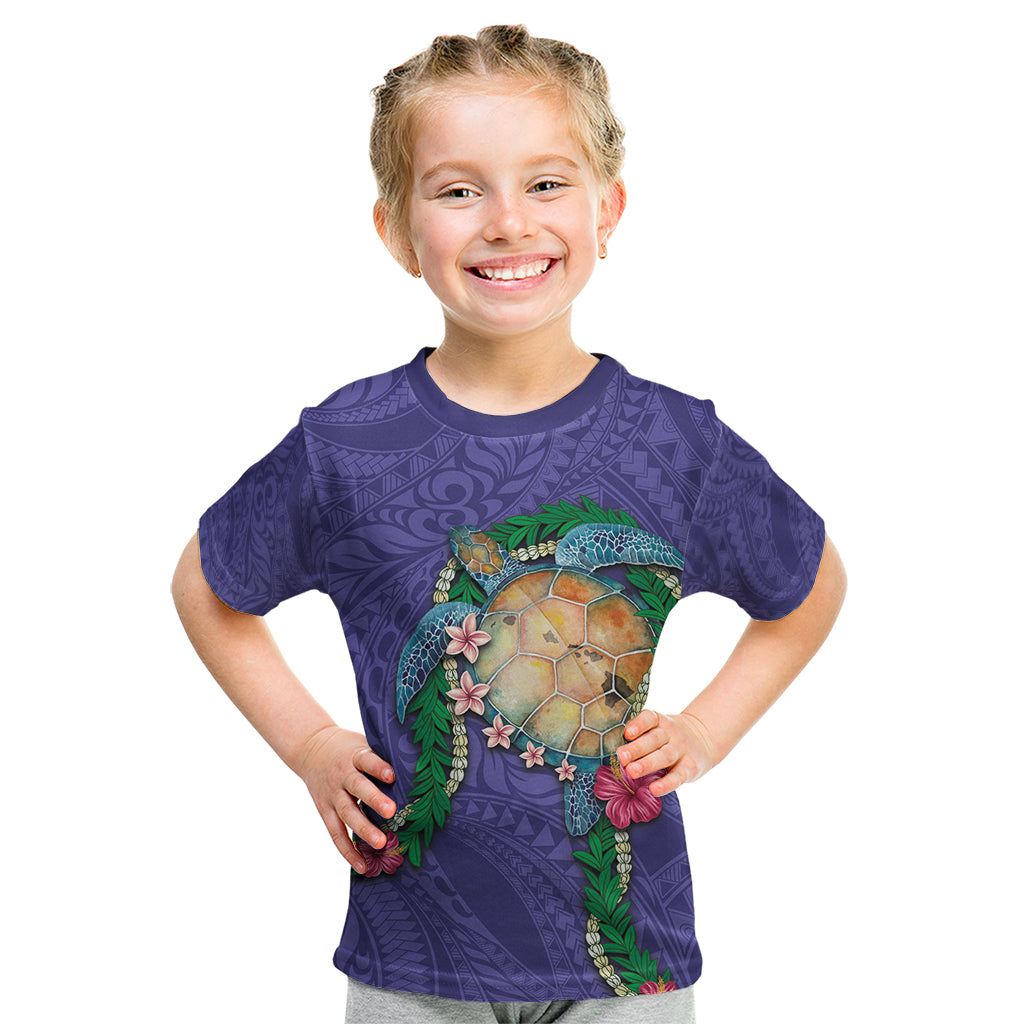 Hawaii Pikake and Maile Lei Kid T Shirt Honu Polynesian Pattern Purple Color LT03 Purple - Polynesian Pride