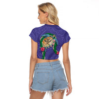 Hawaii Pikake and Maile Lei Raglan Cropped T Shirt Honu Polynesian Pattern Purple Color