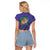 Hawaii Pikake and Maile Lei Raglan Cropped T Shirt Honu Polynesian Pattern Purple Color