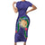 Hawaii Pikake and Maile Lei Short Sleeve Bodycon Dress Honu Polynesian Pattern Purple Color